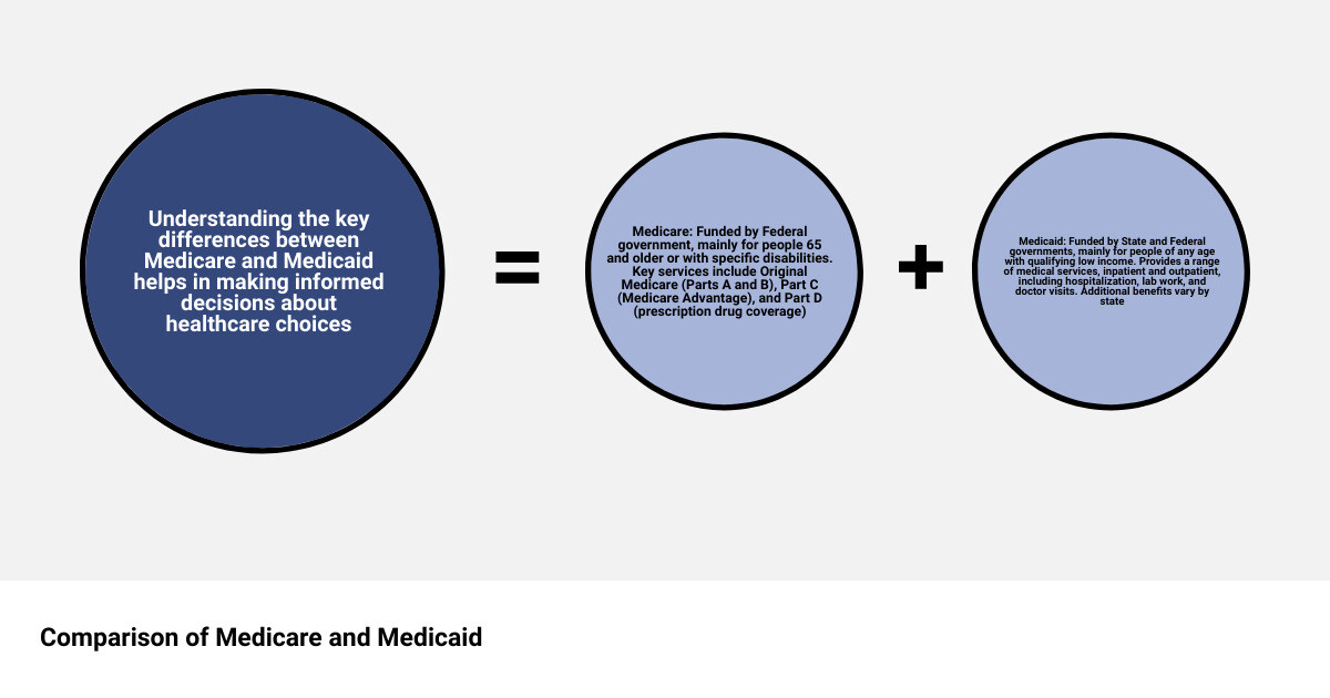 Comparison of key differences between Medicare and Medicaid in a tabular form to aid understanding infographic