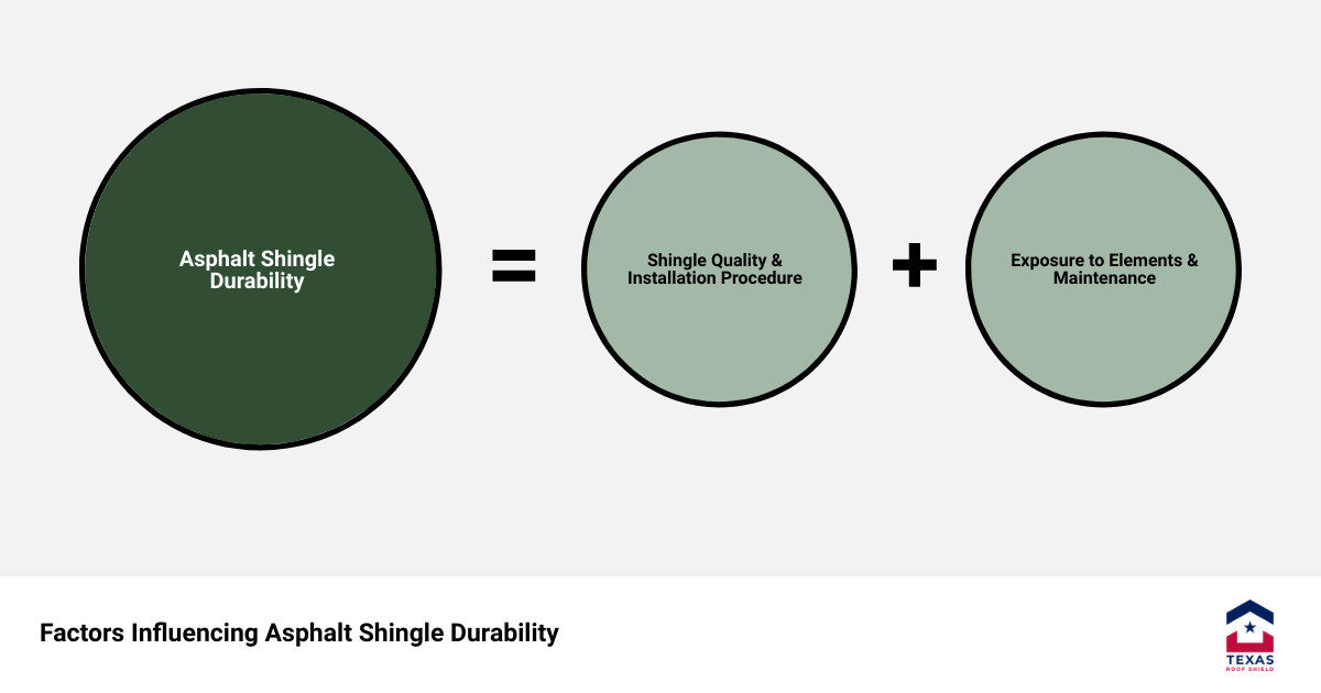 Infographic summarizing the factors affecting asphalt shingle durability infographic