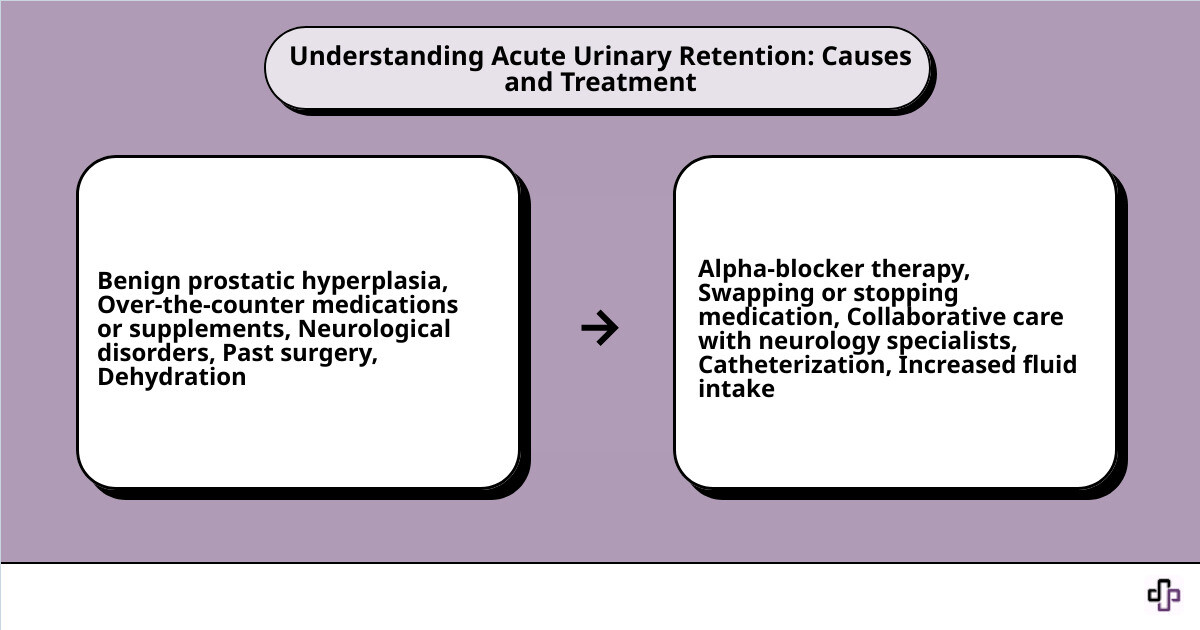 An infographic explaining the causes of acute urinary retention and potential treatment options infographic