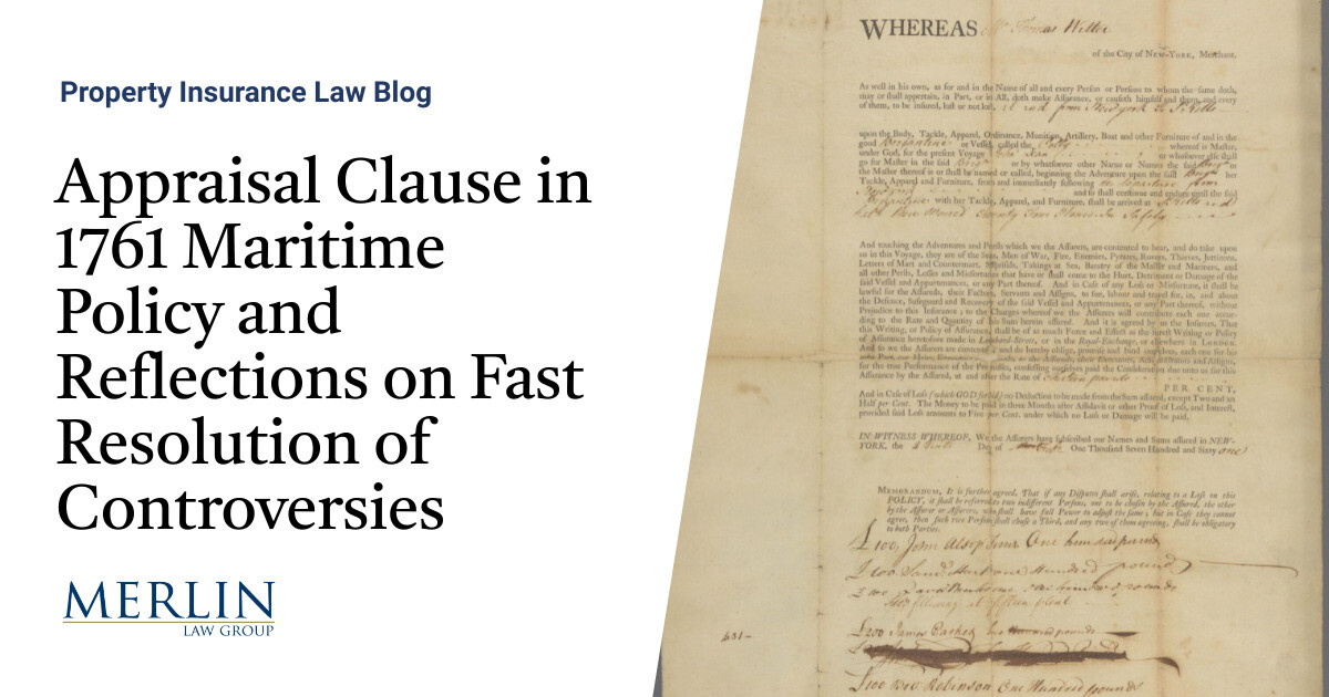 Appraisal Clause in 1761 Maritime Policy and Reflections on Fast